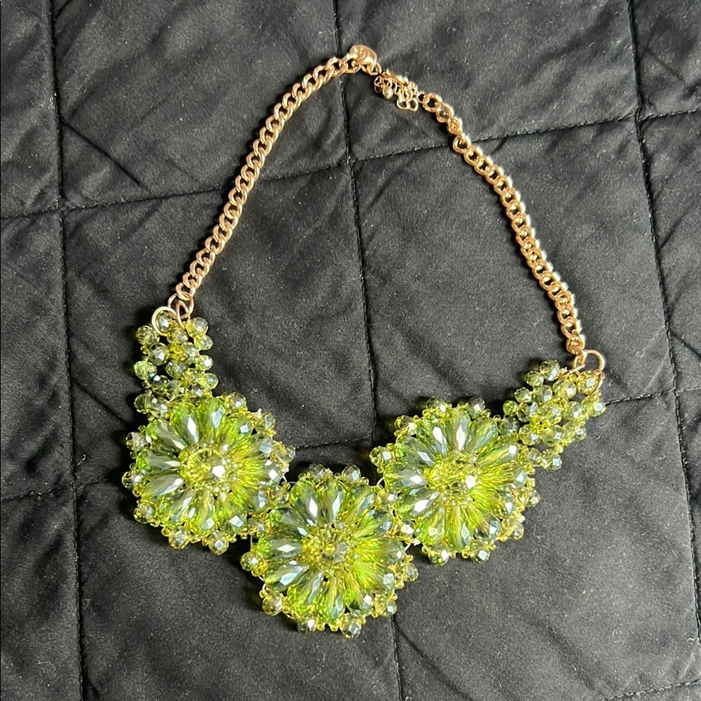 Charming Charlie Gold and Green Floral Necklace